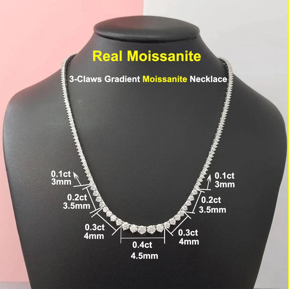 Gradient Full Moissanite Diamond Tennis Necklace for Women 925 Sterling Silver Plated 18K White Gold Neck Chain Jewely with GRA