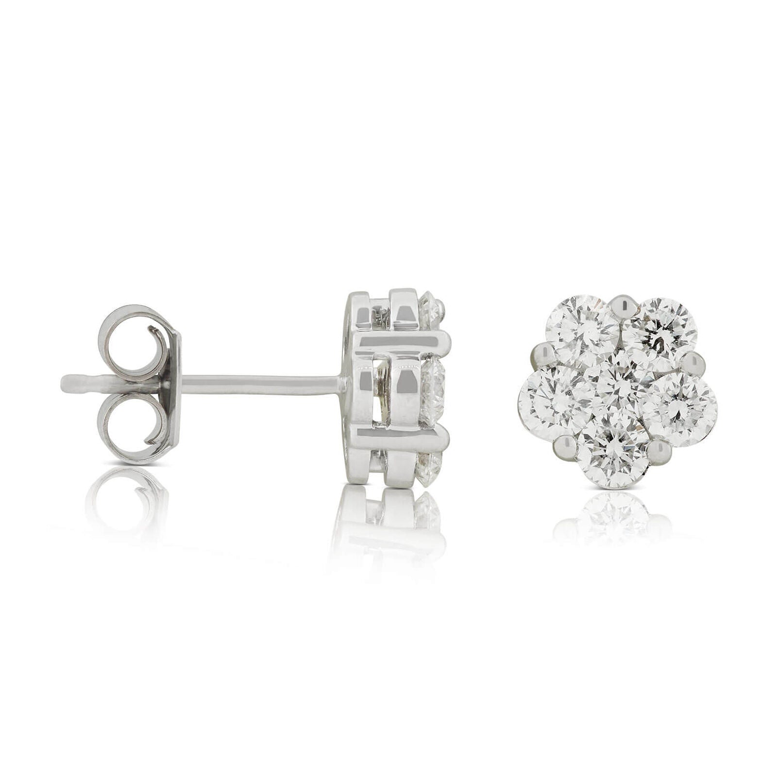 AGI Certified 2.00ctw Lab Diamond Floral Cluster Stud Earrings in 14kt White Gold