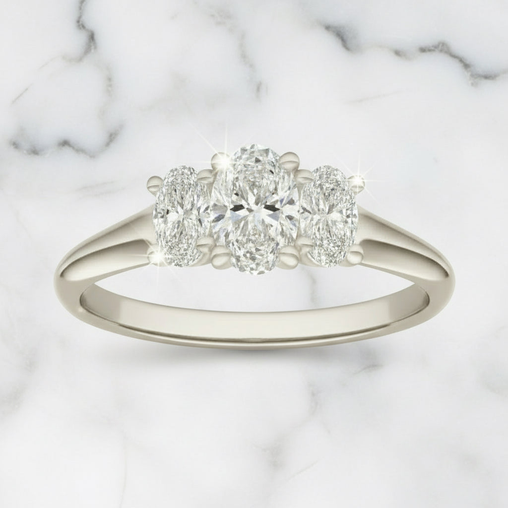 1 CTW Oval Lab Grown Diamond Three Stone Engagement Ring 14K White Gold (G-VS)