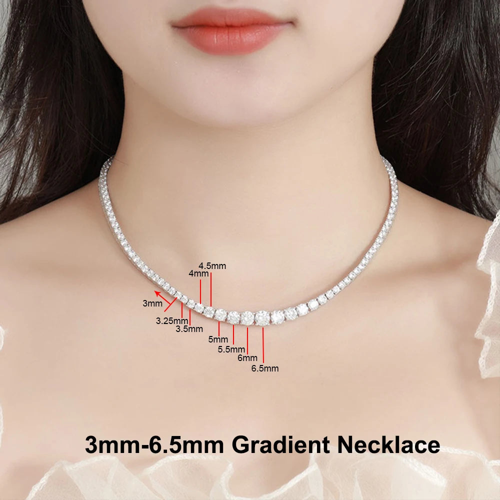 Gradient Full Moissanite Diamond Tennis Necklace for Women 925 Sterling Silver Plated 18K White Gold Neck Chain Jewely with GRA
