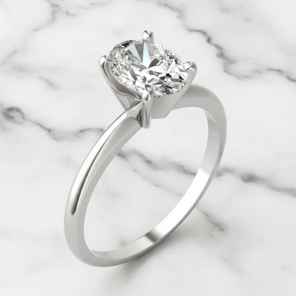 1 1/2 CTW Oval Lab Grown Diamond Solitaire Engagement Ring 14K White Gold