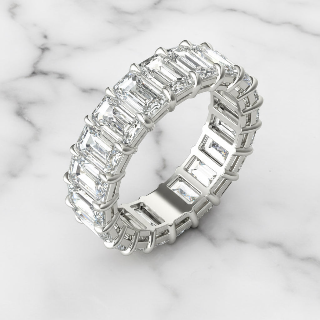 6 1/4 CTW Emerald Lab Grown Diamond Couture Classic Eternity Ring 14K White Gold (G-VS)