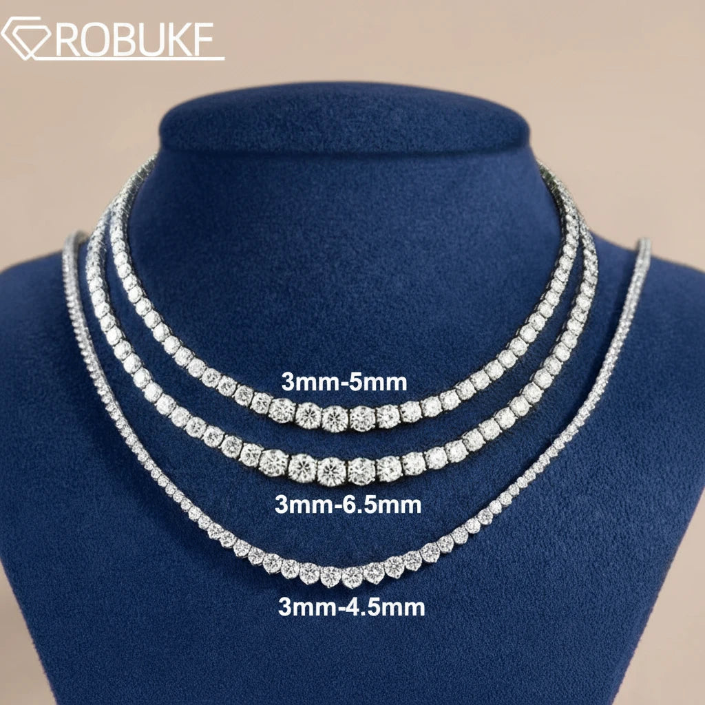Gradient Full Moissanite Diamond Tennis Necklace for Women 925 Sterling Silver Plated 18K White Gold Neck Chain Jewely with GRA