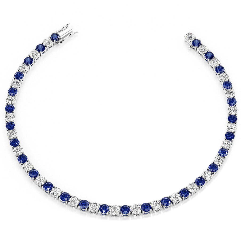 7.50 CTW AGI Certified Lab Created Blue Sapphire & Diamond Tennis Bracelet in 14K White Gold Overlay