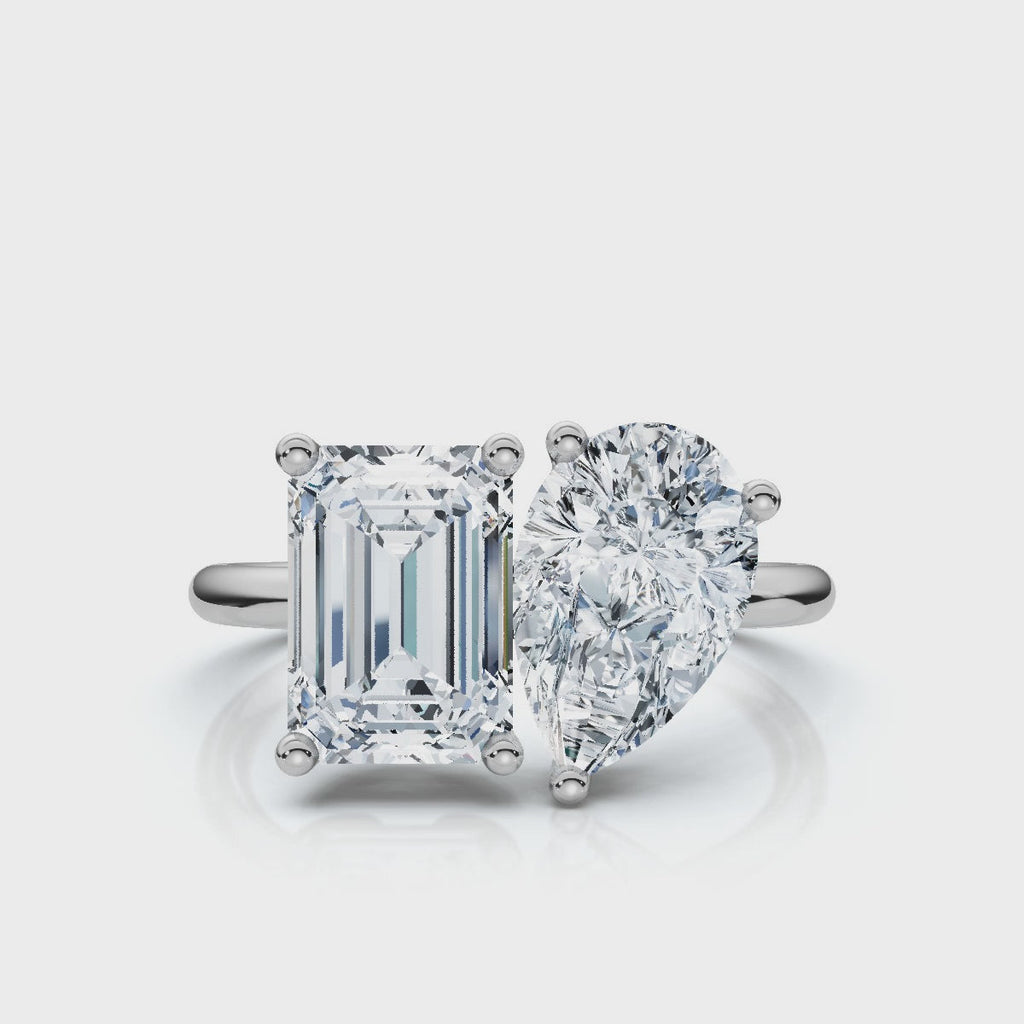 AGI Certified 3.50 CTW Toi Et Moi Lab Grown Diamond Ring in Pear & Emerald Cut 14K White Gold