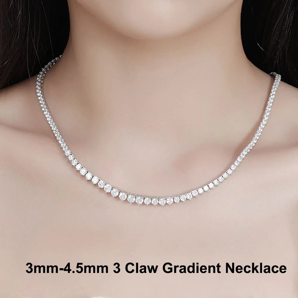 Gradient Full Moissanite Diamond Tennis Necklace for Women 925 Sterling Silver Plated 18K White Gold Neck Chain Jewely with GRA