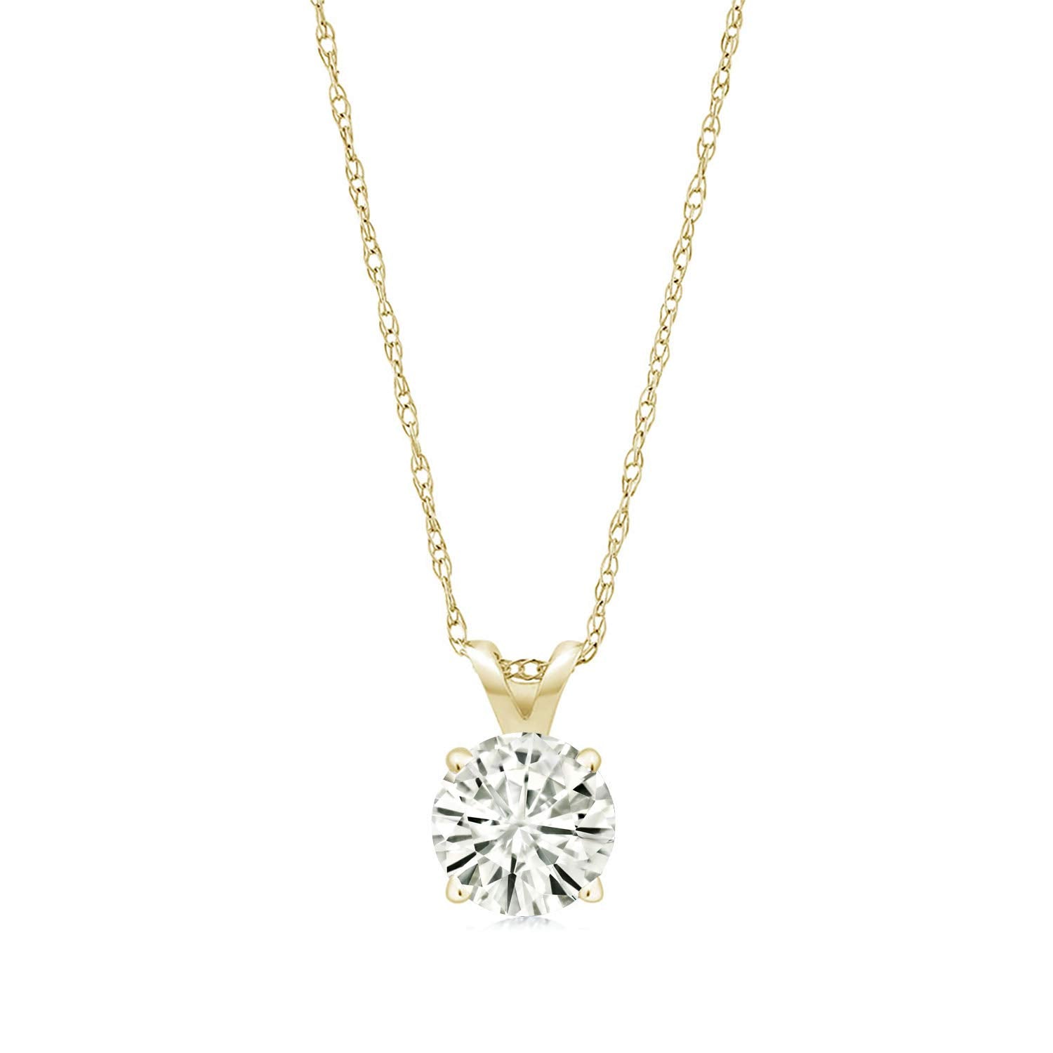 2.00 CTW Created Moissanite Solitaire Pendant Necklace with 18" Chain - Choice of 14k White or Yellow Gold