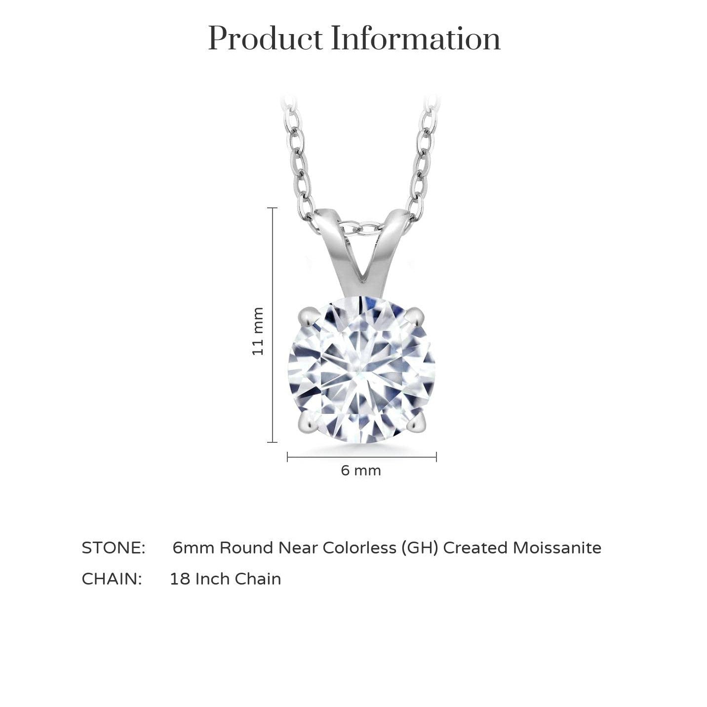 2.00 CTW Created Moissanite Solitaire Pendant Necklace with 18" Chain - Choice of 14k White or Yellow Gold