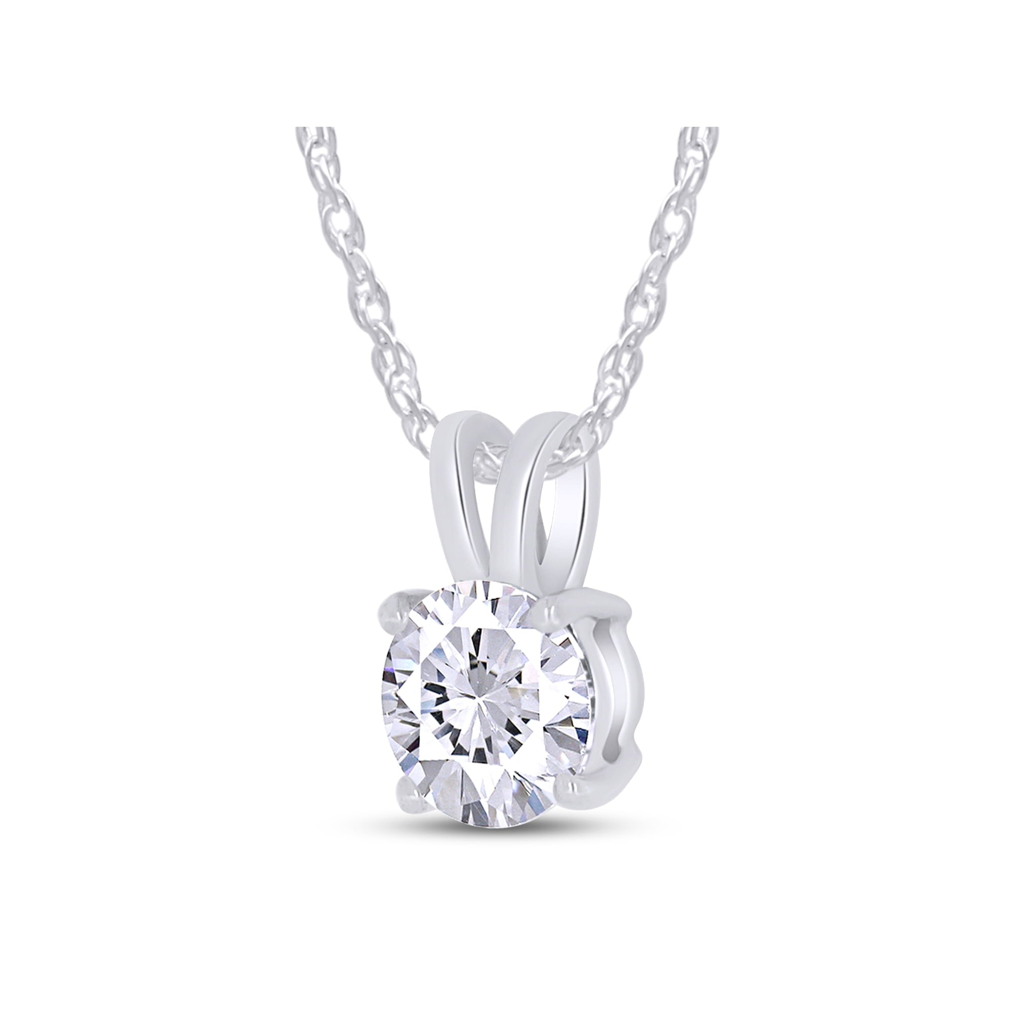 2.00 CTW Created Moissanite Solitaire Pendant Necklace with 18" Chain - Choice of 14k White or Yellow Gold