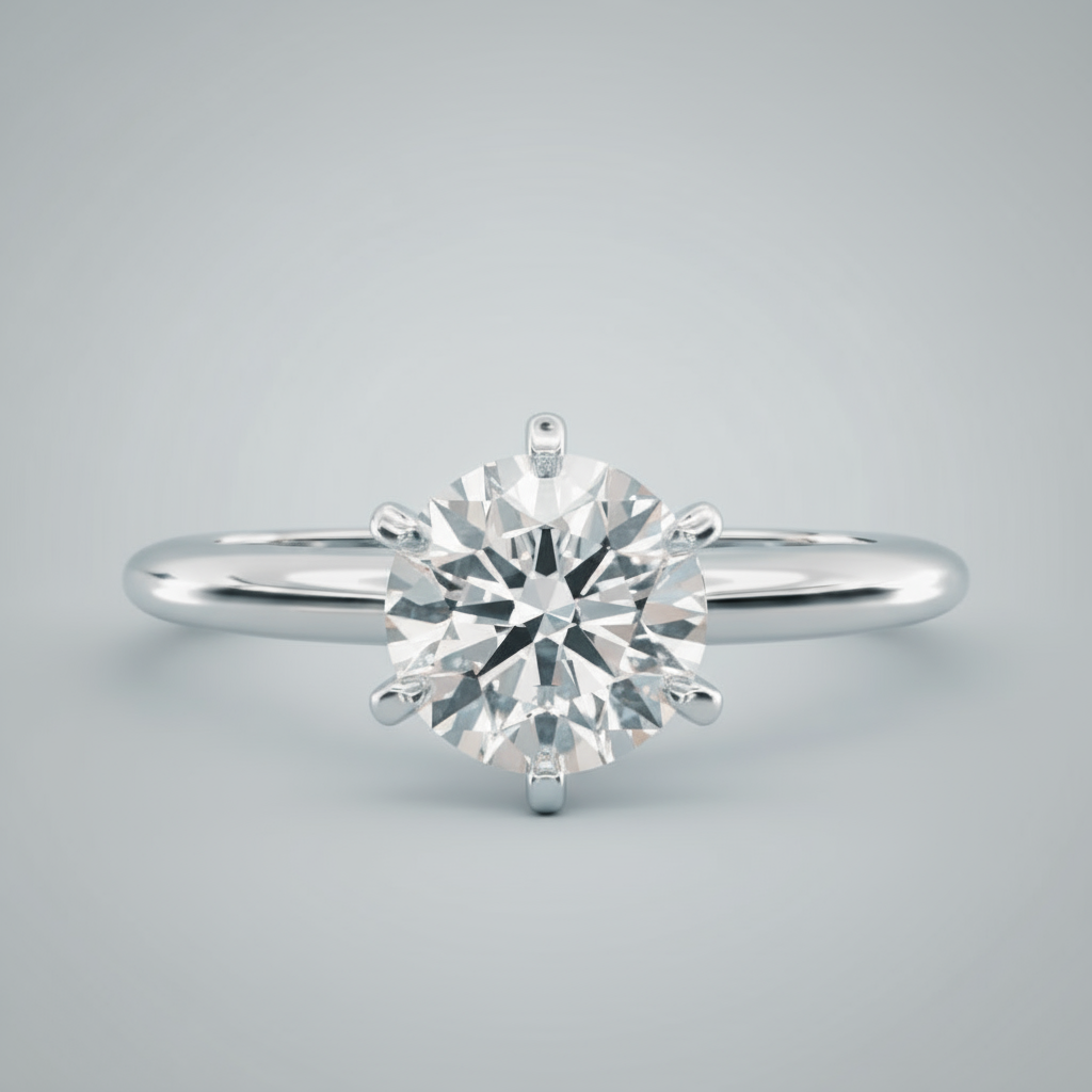 3.00 CTW AGI Certified Round Lab Grown Diamond Six Prong Solitaire Engagement Ring - F-VS Clarity in 14K White Gold