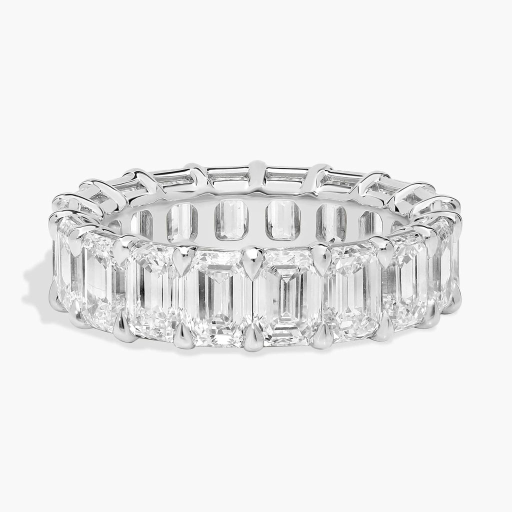 5.00 CTW Created Moissanite Emerald Cut Eternity Band Ring in 14k White Gold Overlay