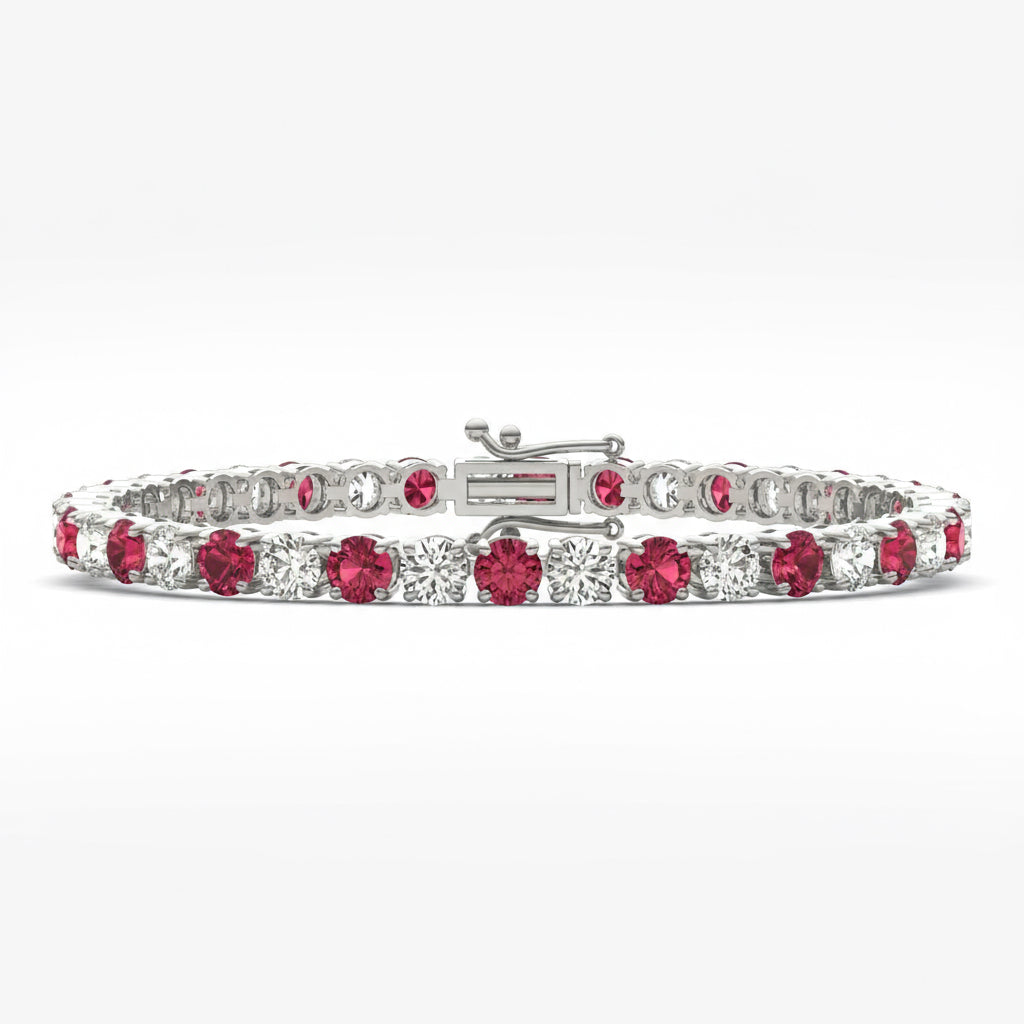 7.50 CTW AGI Certified Lab Created Ruby & Diamond Tennis Bracelet in 14K White Gold Overlay