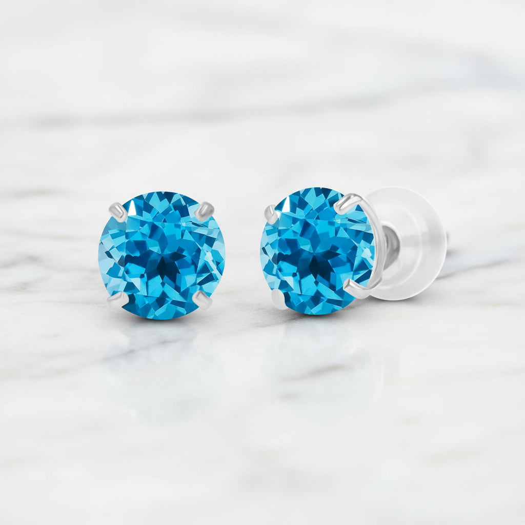 2.00 CTW Natural Swiss Blue Topaz Stud Earrings in 14K White Gold