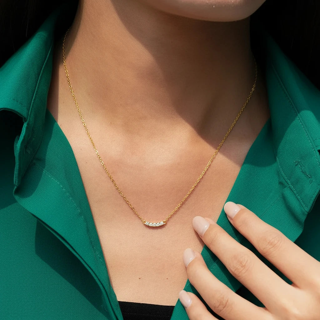 Luxury 100% Real 18k Gold Smile Pendant Lady Moissanite Necklace