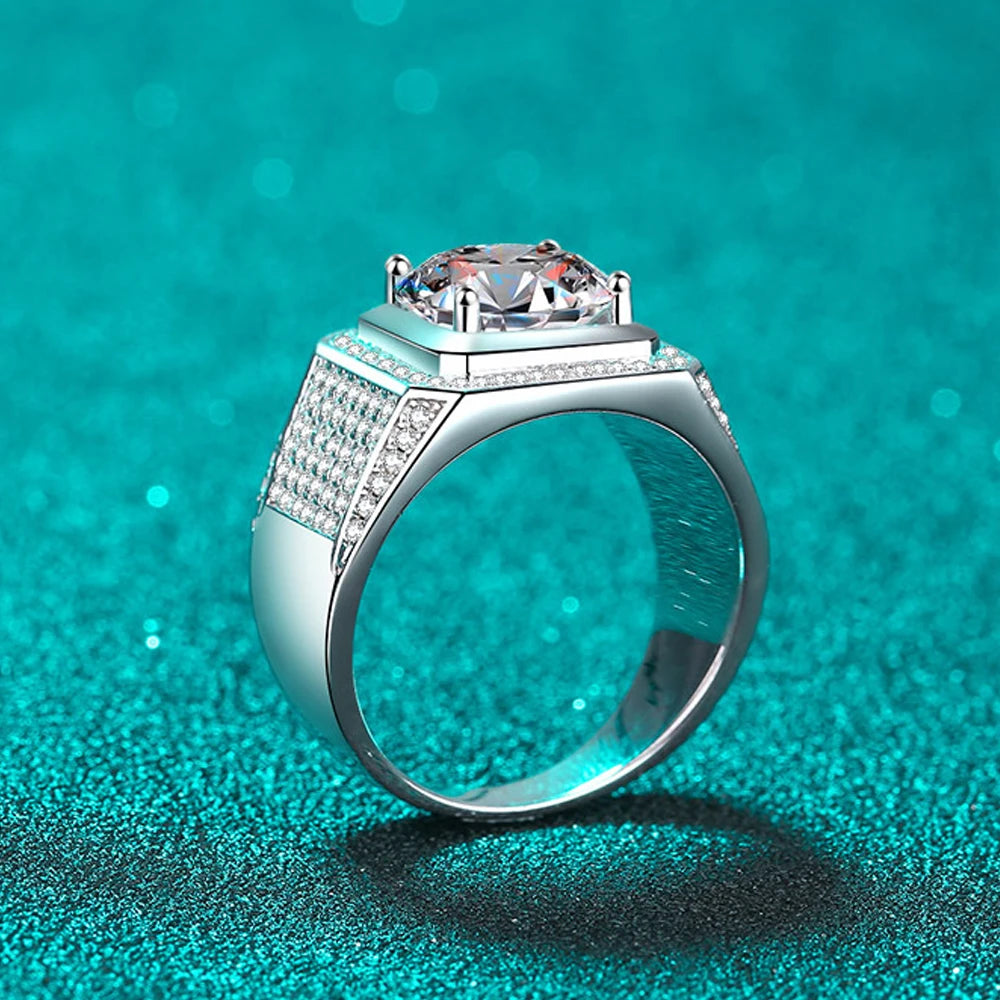 KNOBSPIN 5ct D Color Moissanite Ring 925 Sterling Sliver Plated 18k Eternity Band Hip Hop Rings for Man Party Sparkling Jewely