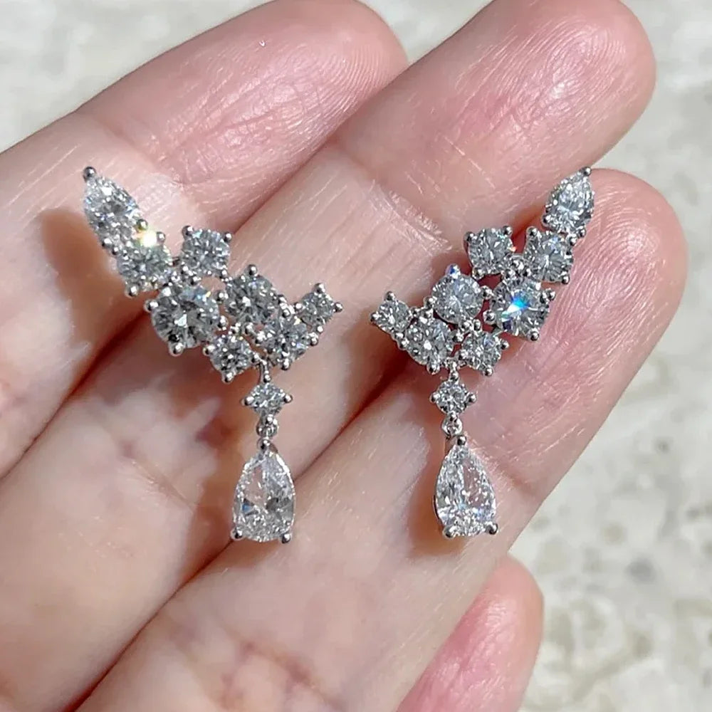 6.1cttw Luxury Full Moissanite Drop Earrings for Women 925 Sterling Silver D Color Sparkling Pear Cut Diamond Wedding Jewely GRA