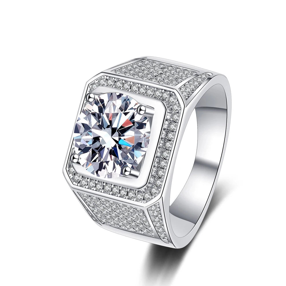 KNOBSPIN 5ct D Color Moissanite Ring 925 Sterling Sliver Plated 18k Eternity Band Hip Hop Rings for Man Party Sparkling Jewely