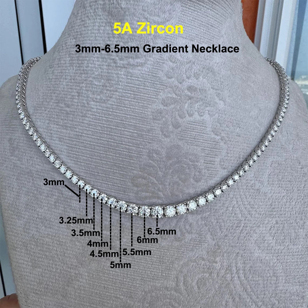 Gradient Full Moissanite Diamond Tennis Necklace for Women 925 Sterling Silver Plated 18K White Gold Neck Chain Jewely with GRA