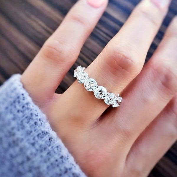 5.00 CTW Created Moissanite Eternity Band in 14k Gold Overlay – Round Cut Classic Ring