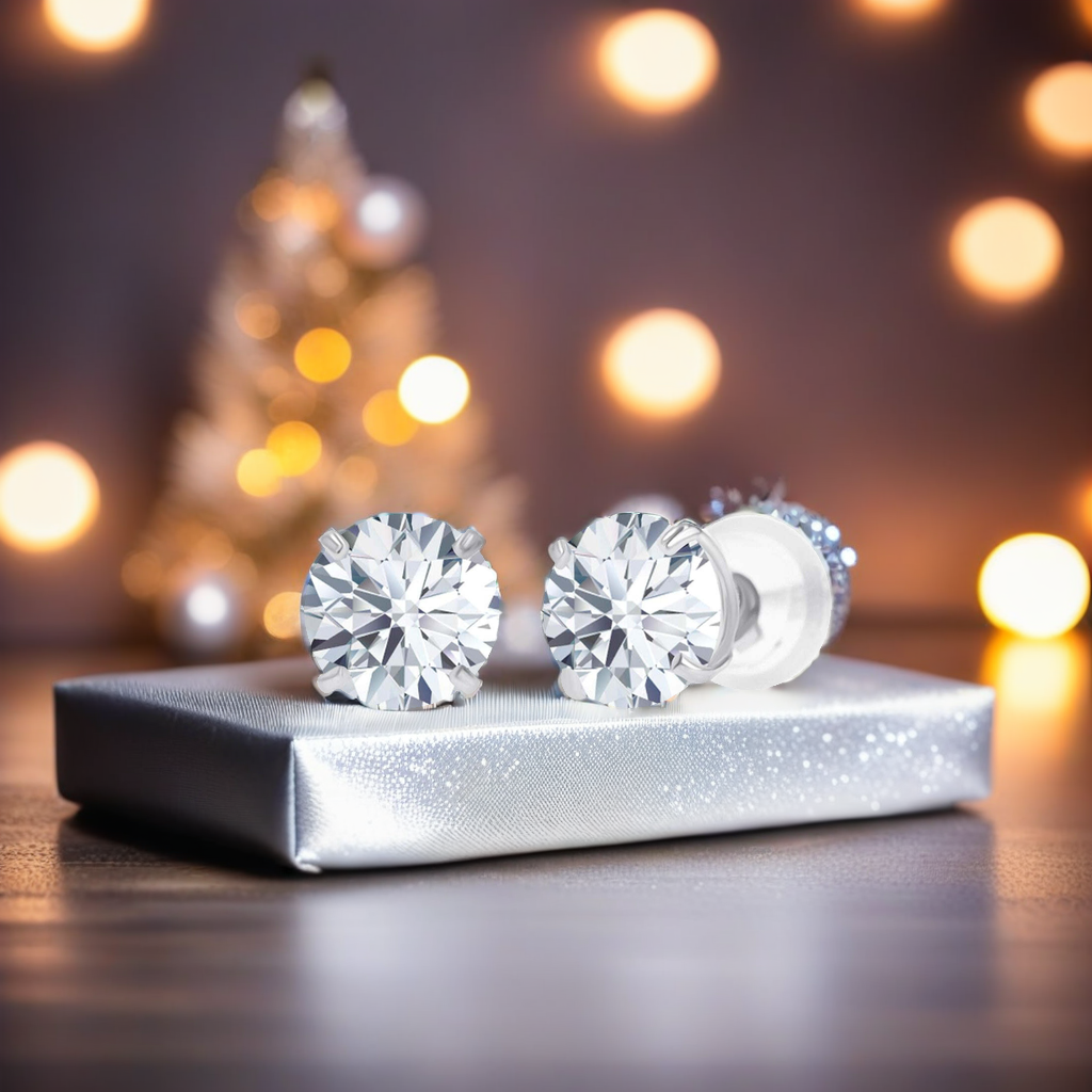 AGI Certified Lab-Grown Diamond Stud Earrings | 2 or 3 CTW | G Color VS Clarity | 14K Gold